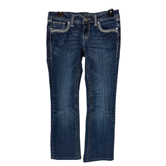 Grace In La Jeans Womens 7/27 Blue Denim Stretch Beaded 5-Pockets Boot Cut Leg - Picture 1 of 16
